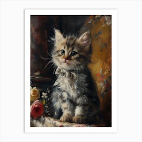 Kitten With Bow Rococo Inspired 3 Art Print