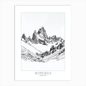 Aconcagua Argentina Line Drawing 2 Poster Art Print