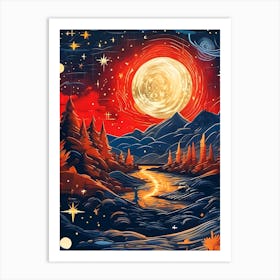 Moonlight Mountains Art Print