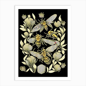 Colony Of Bees Black 3 William Morris Style Art Print