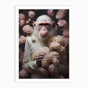 Monkey With Roses Art Print