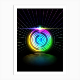 Neon Geometric Glyph Abstract in Candy Blue and Pink with Rainbow Sparkle on Black n.0242 Art Print