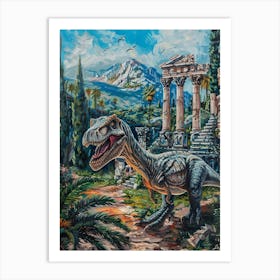 T Rex By The Acropolis Painting Art Print