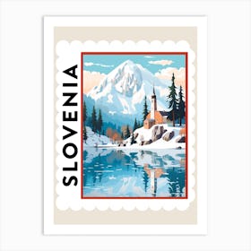 Retro Winter Stamp Poster Lake Bled Slovenia 2 Art Print