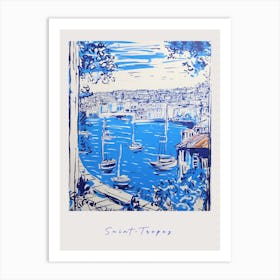 Saint Tropez France 3 Mediterranean Blue Drawing Poster Art Print