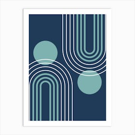 Mid Century Modern Geometric B27 In Navy Blue And Turquoise (Rainbow And Sun Abstract) 01 Art Print