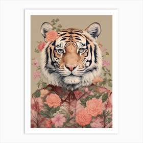 Tiger Illustrations Wearing A Floral Shirt 4 Art Print