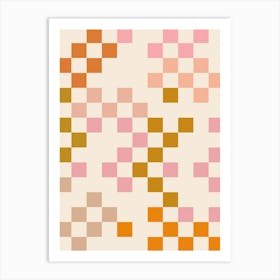 Retro Aesthetic Boho Pink Orange and Terracotta Checkerboard Art Print