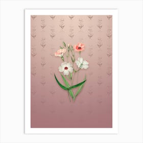 Vintage Dark Eyed Viscaria Flower Botanical on Dusty Pink Pattern n.0495 Art Print