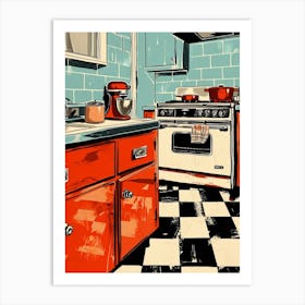 Retro Tiled Kitchen Illustration 3 Art Print