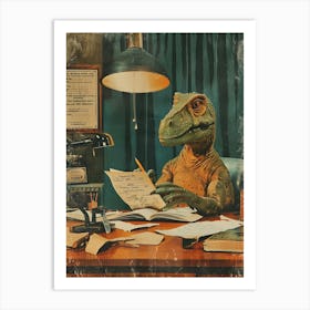 Dinosaur & A Letter Retro Collage 2 Art Print