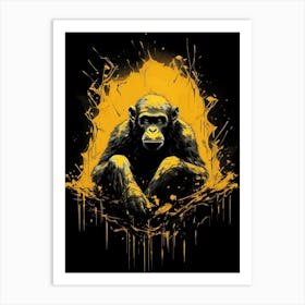 Thinker Monkey Paint Drip Style 1 Art Print