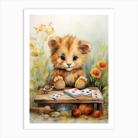 Playing Games Watercolour Lion Art Painting 2 Art Print