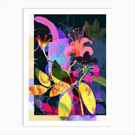 Honeysuckle 3 Neon Flower Collage Art Print