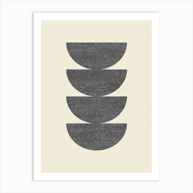 Half-circle Mid-century Style Minimal Abstract Monochromatic Composition - Grey Black Art Print