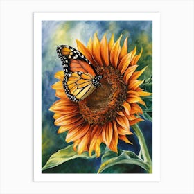 Sunflower With Butterfly Art Print