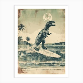 Vintage Icthyosaurus Dinosaur On A Surf Board 1 Art Print