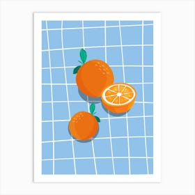 Oranges On A Blue Background Art Print