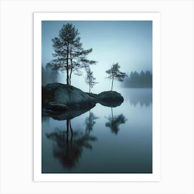 Three Trees In The Mist Art Print