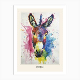 Donkey Colourful Watercolour 2 Poster Art Print