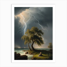 Lightning Over The Lake Art Print