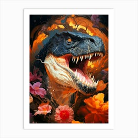 Floral Fantasy T-Rex Dinosaur Art Print