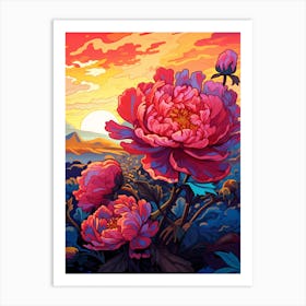 Peony With Sunset In South Western Style (4) Art Print