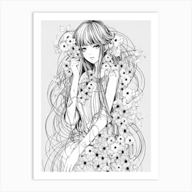 Bloom Body Girl Line Art 2 Art Print