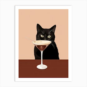 Black Cat With Espresso Martini Cocktail Drink Art Print