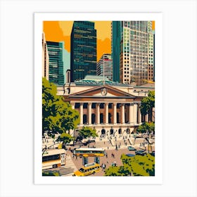 The New York Public Library New York Colourful Silkscreen Illustration 3 Art Print