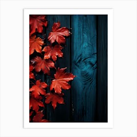 Autumn Leaves On A Wooden Background Art Print