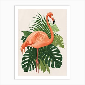 Jamess Flamingo And Monstera Deliciosa Boho Print 4 Art Print