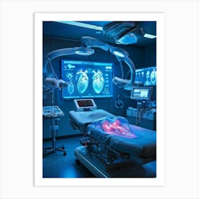 Cardiologist Operating Advanced Virtual Reality Console Immersive Holograms Of Heart Anatomy Illumi Art Print