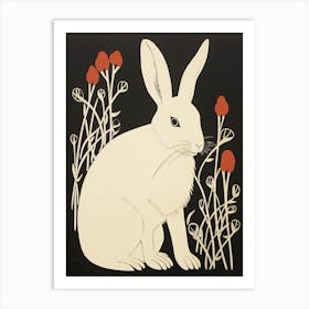 Rabbit With Red Flowers Art Print