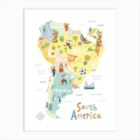 South America Map Art Print