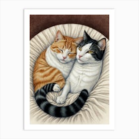 Two Cats In Bed Art Print