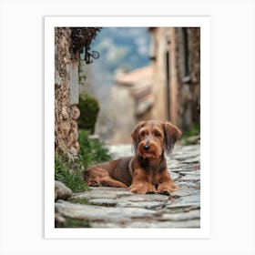 Dachshund Dog In A Village. Generated AI. Art Print Art Print