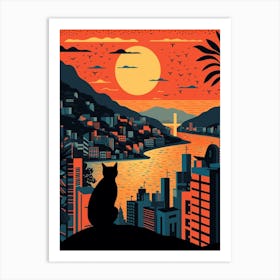 Rio De Janeiro, Brazil Skyline With A Cat 2 Art Print