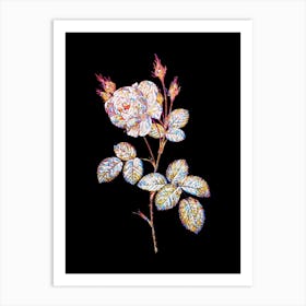 Stained Glass White Misty Rose Mosaic Botanical Illustration on Black n.0245 Art Print