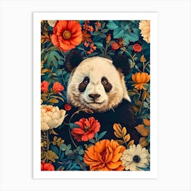 Panda Bear In Flowers Inspired by William Morris 1 Art Print