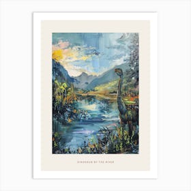 Dinosaur Relaxing By The River Painting Poster Art Print