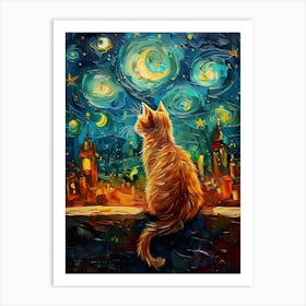 Cat Starry Night 2 Art Print