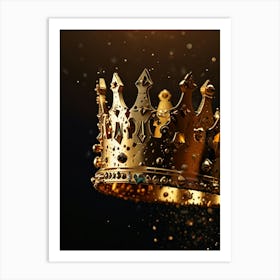 Golden Crown On Black Background Art Print