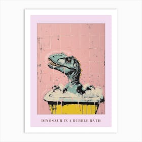 Dinosaur In The Bubble Bath Pastel Pink Abstract Illustration 1 Poster Art Print