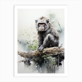 Jigokudani Monkey Park In Nagano, Japanese Brush Painting, Ukiyo E, Minimal 2 Art Print