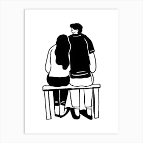 Couple Sitting On Bench Art Print