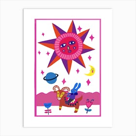 Taurus And Rabbit pink Art Print