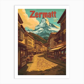 Aihrgdesign A Retro Travel Poster For Zermatt 2 Art Print