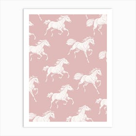Horses On A Pink Background Art Print