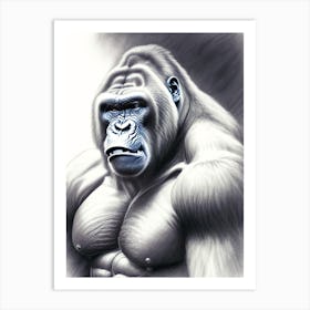 Gorilla Beating Chest Gorillas Greyscale Sketch 1 Art Print